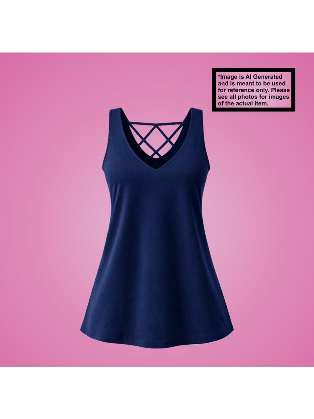 Ladies New Small Dark Blue Diamond Back Design Super Soft Athletic Tank Top